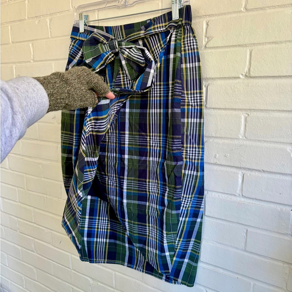 Gianni Bini Asymmetrical Plaid Midi Skirt in Blue & Green, SZ M NWOT - Picture 6 of 9